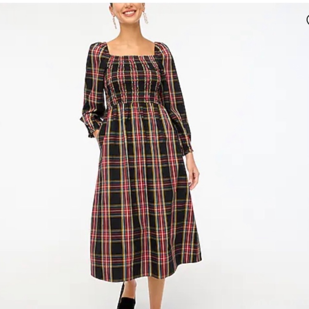 JCREW plaid smocked midi dress